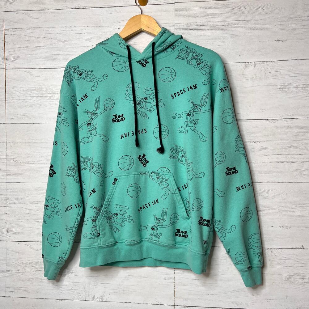 Space Jam Sweatshirt Womens Size Medium Aqua & Black Tune Squad Print Hoodie